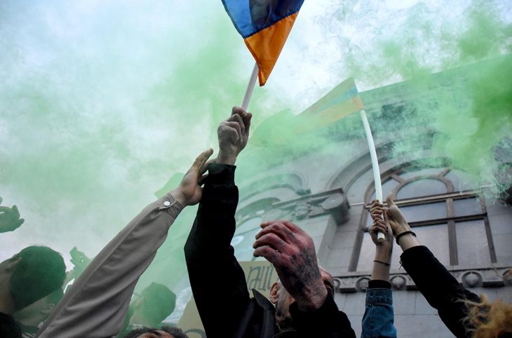 Armenian protesters gather in 2018 in Yerevan, Armenia