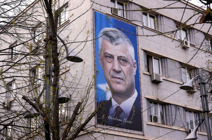 Hashim Thaçi's trial in The Hague - Kosovo's ex-president displayed on a giant poster in Pristina