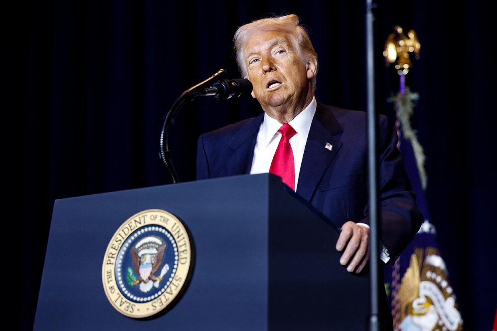 Les États Unis sanctionnent la Cour pénale internationale (CPI). Photo : Donald Trump prononce un discours à Washington.