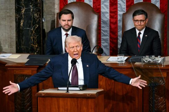 US President Donald Trump speaks during an address to a joint session of Congress in the House Chamber of the US Capitol in Washington