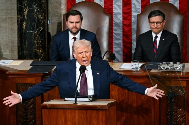 US President Donald Trump speaks during an address to a joint session of Congress in the House Chamber of the US Capitol in Washington