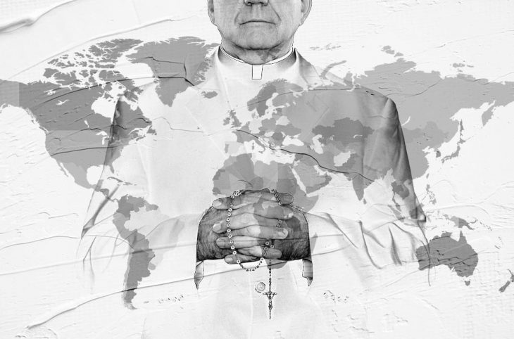 A member of the Catholic Church on a worldmap